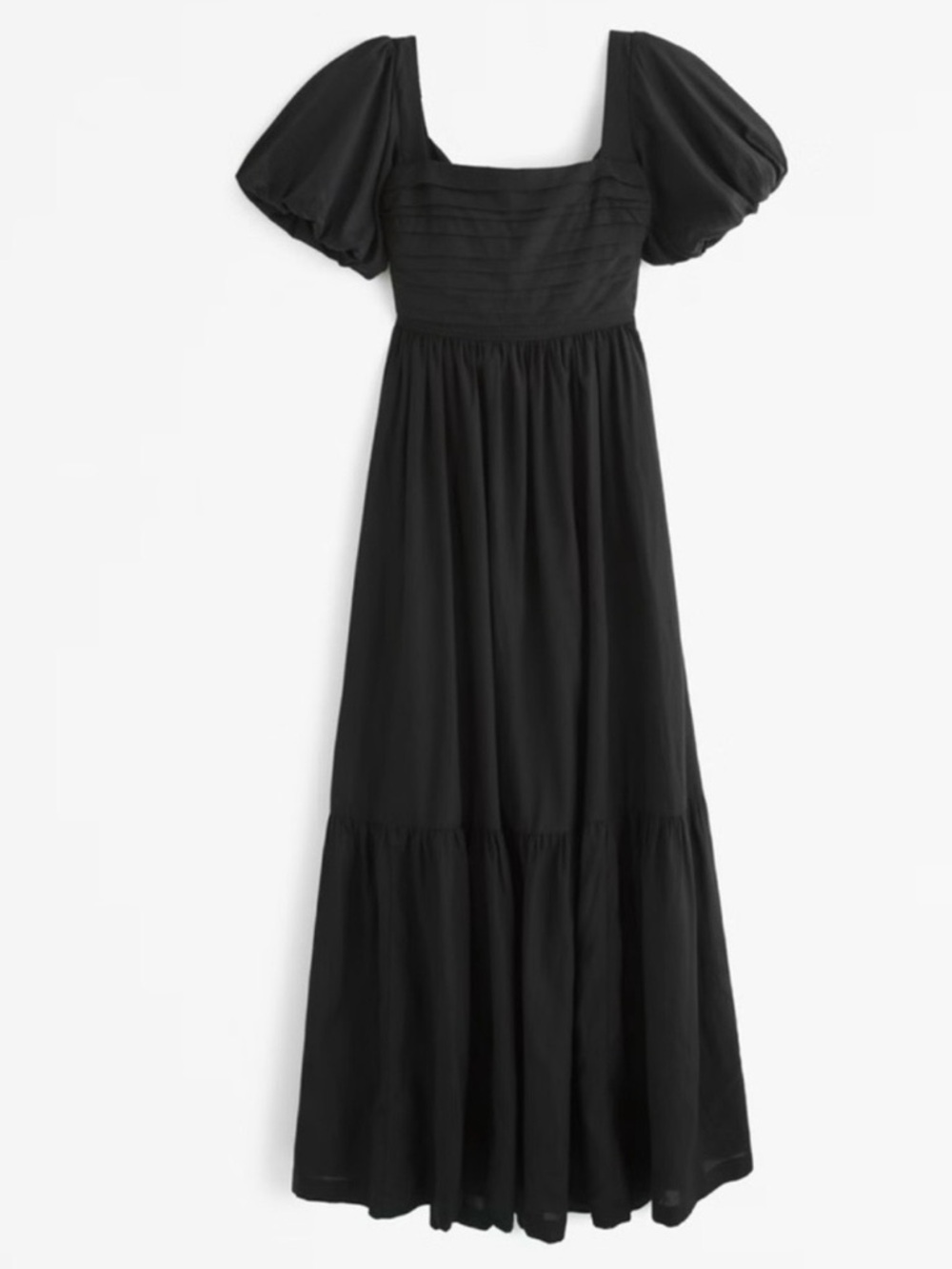 Abercrombie & Fitch Black Puff-Sleeve Maxi Dress with Square Neck